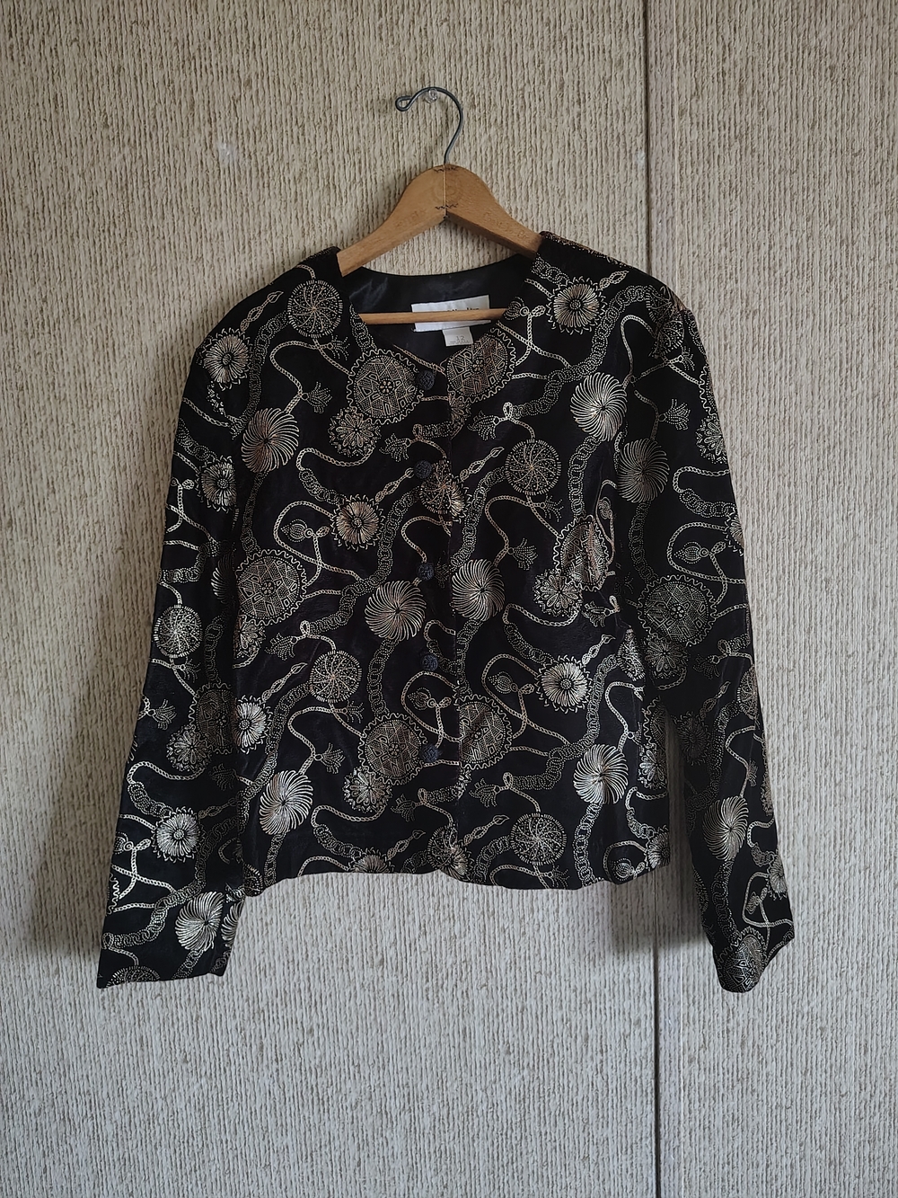 Norton McNaughton Black Jacket with Metallic Gold Floral Embroidery